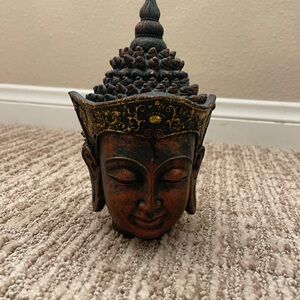 Handcrafted Brown Buddha Head Statue - Decorative Home Accent